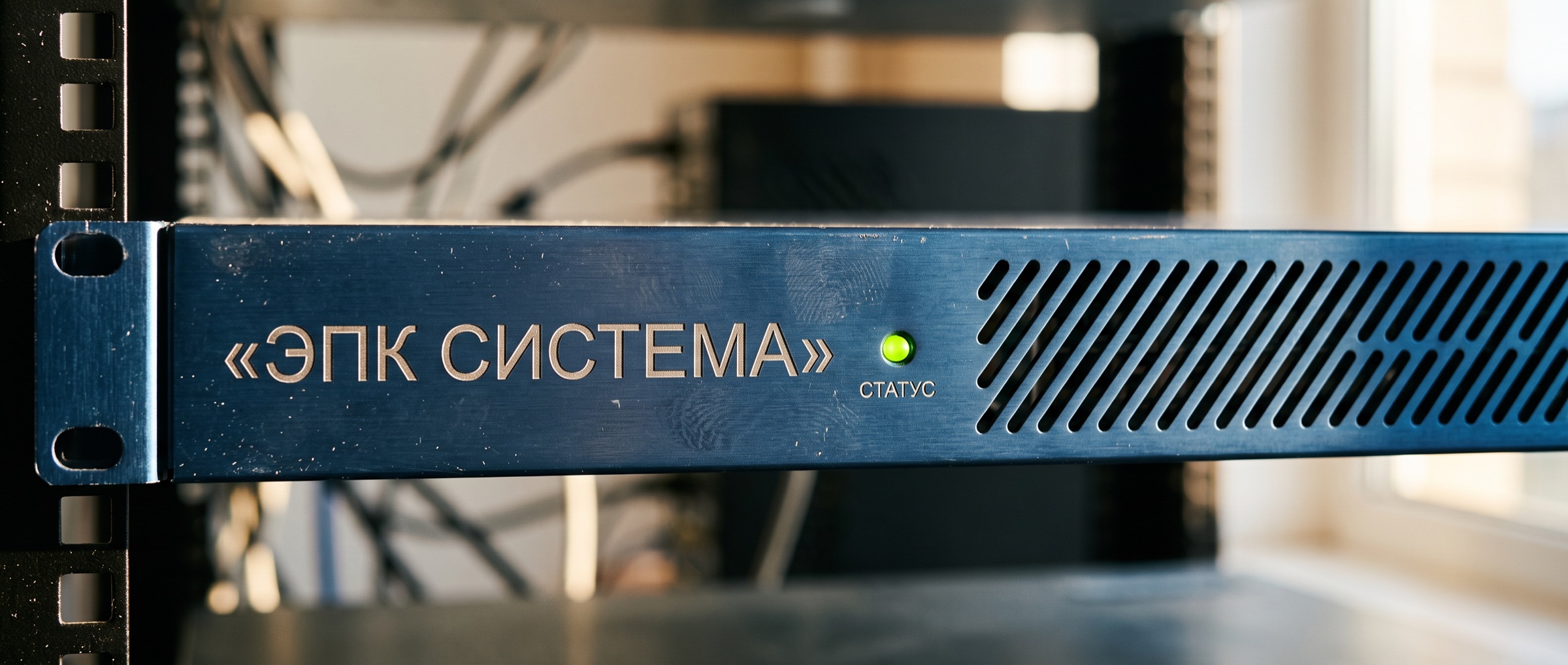 Передняя панель серверного оборудования с гравировкой «ЭПК СИСТЕМА»